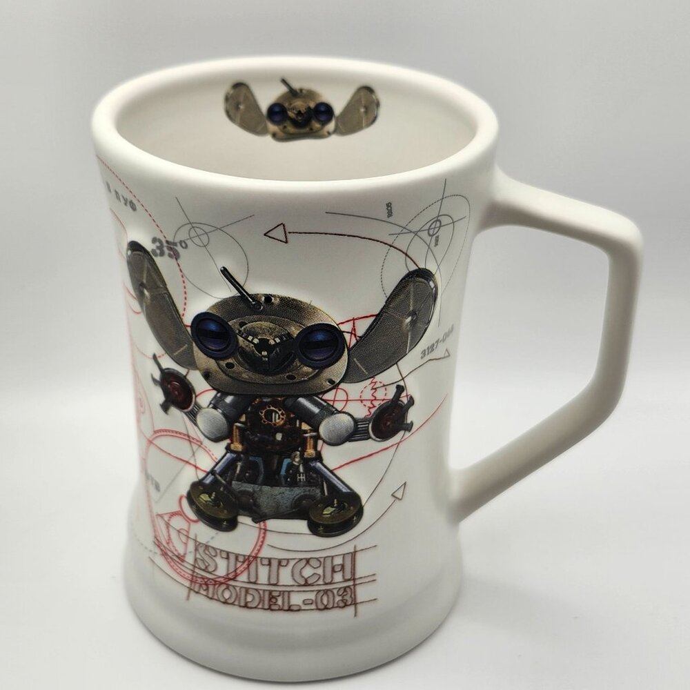 Disneyland Disney Parks Stitch Model 03 3D Embossed White 16oz Coffee Mug